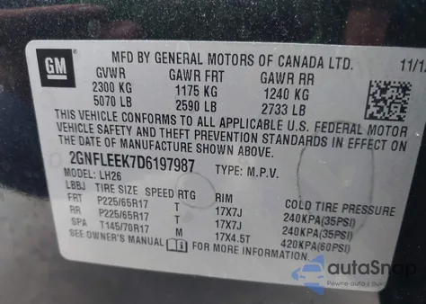 2013 Chevrolet Equinox 1Lt из США, поврежденный, VIN 2GNFLEEK7D6197987